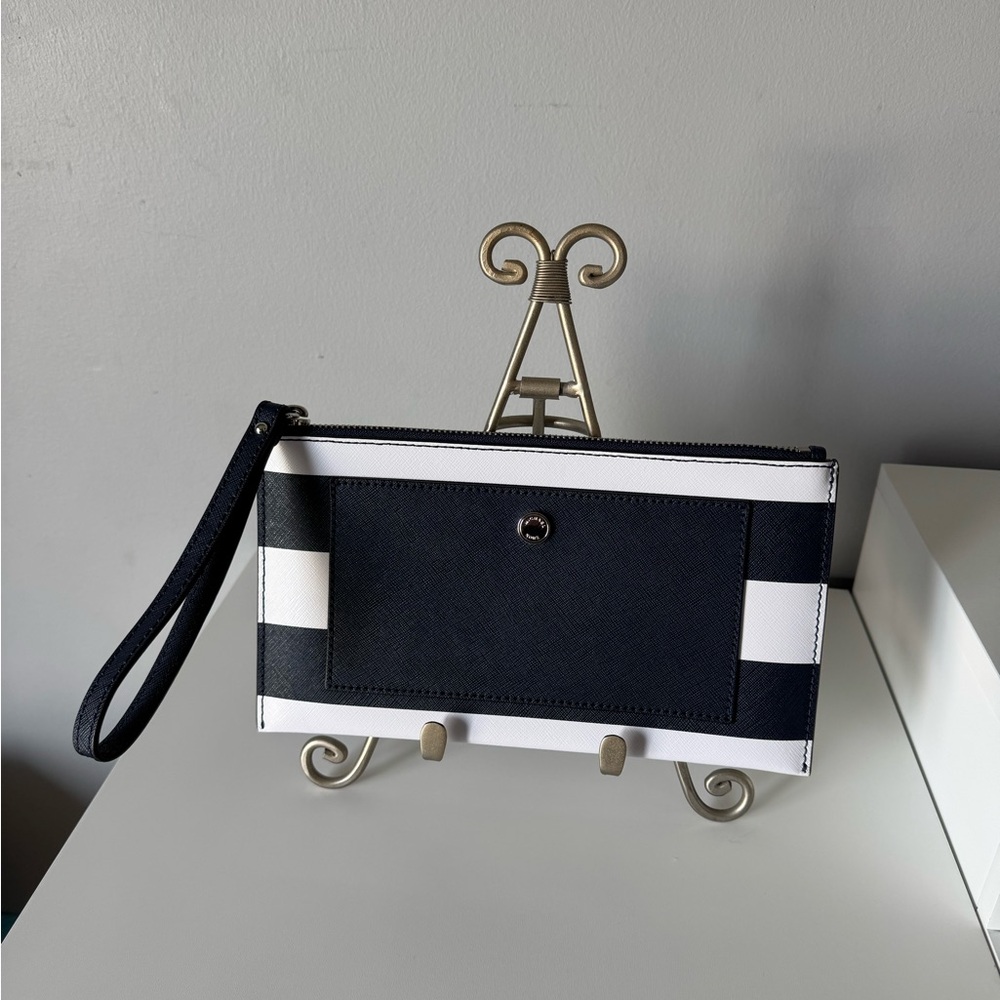 Michael Kors Navy & White Striped Wristlet Clutch